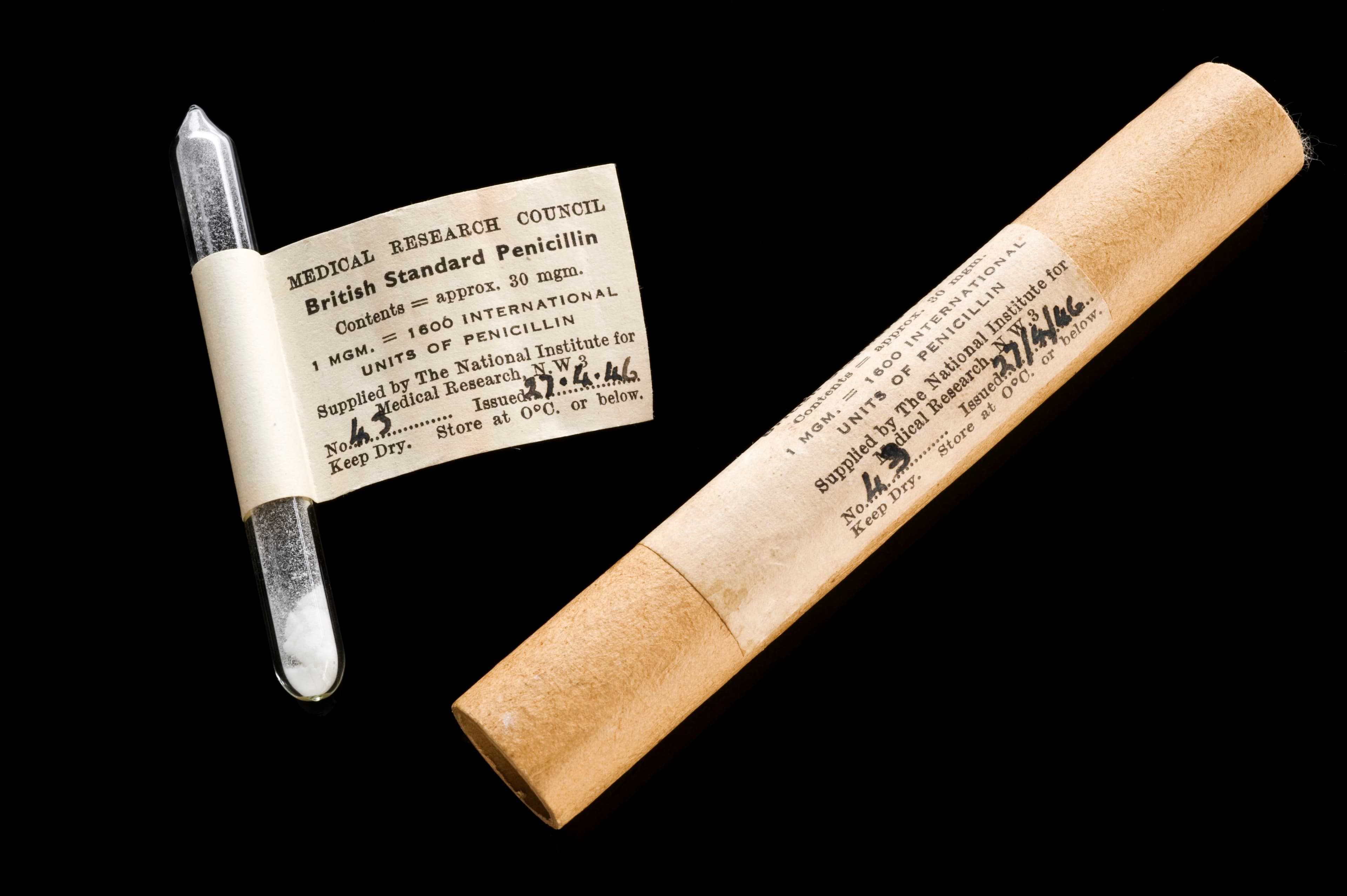 Glass vial of British Standard penicillin.