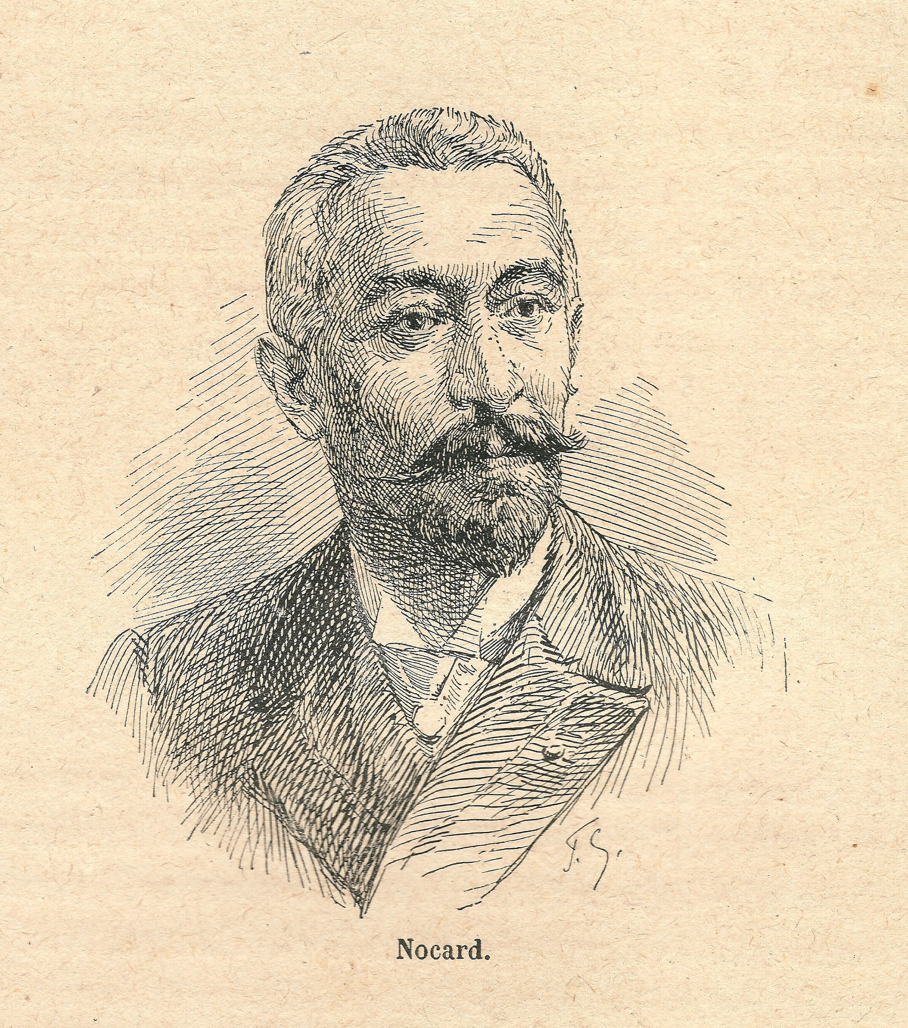 Portrait photograph of Edmond Nocard (1850-1903), French veterinarian and microbiologist, who discovered the organism that would bear his name while studying bovine farcy at the veterinary school in Alfort.