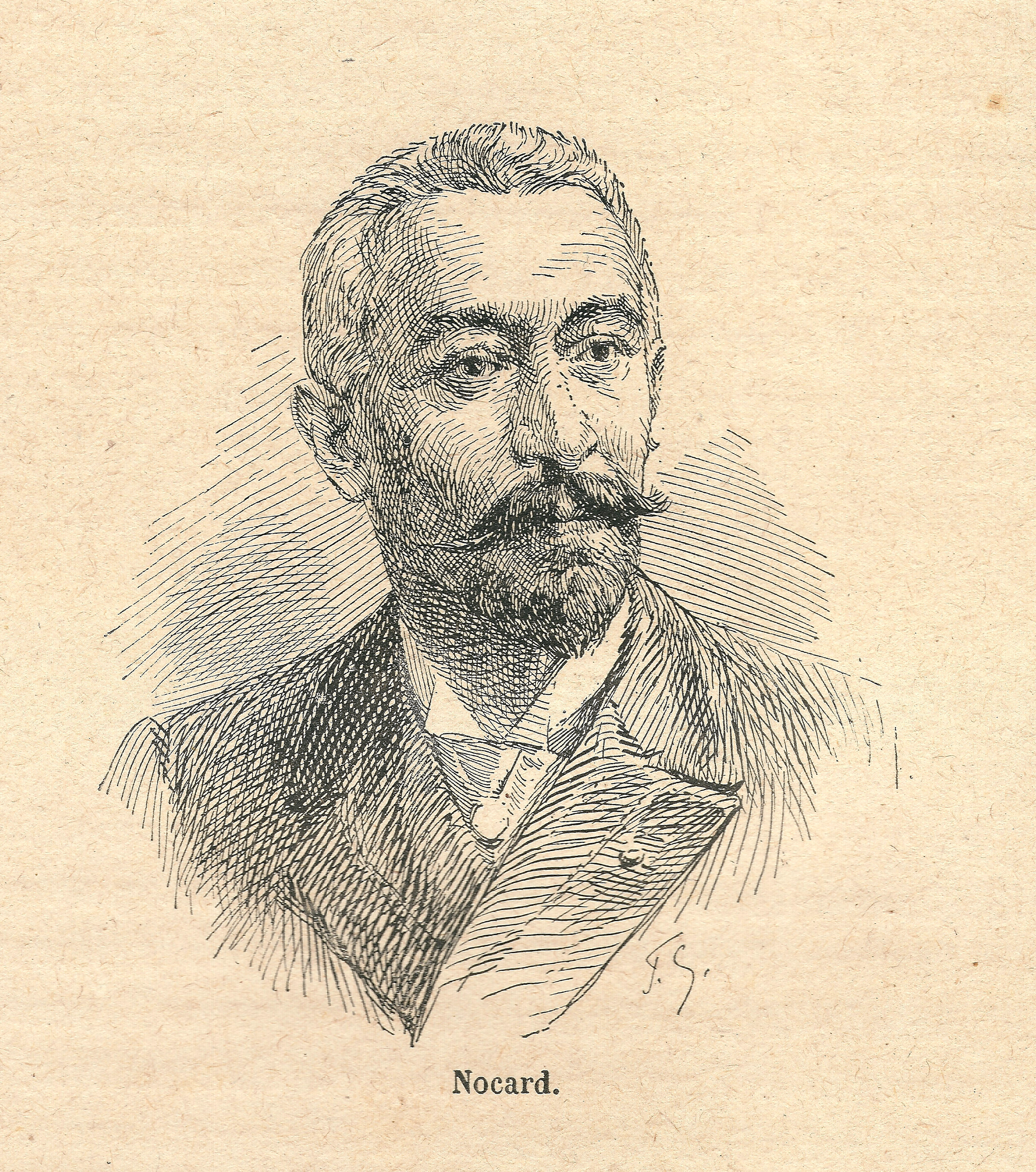 Portrait photograph of Edmond Nocard (1850-1903), French veterinarian and microbiologist, who discovered the organism that would bear his name while studying bovine farcy at the veterinary school in Alfort.